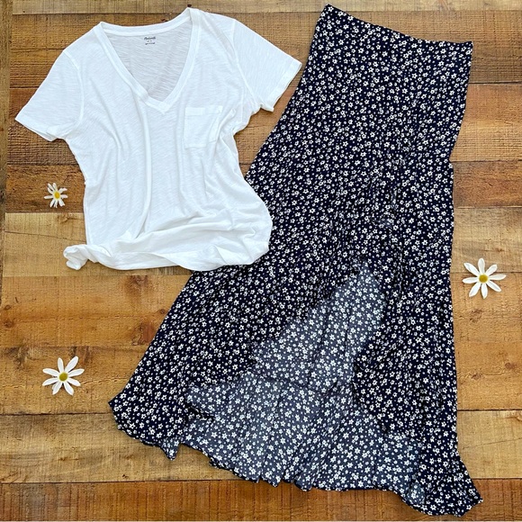 Navy + White Floral Ruffled Maxi Skirt ~ SO CUTE!! - Picture 3 of 9